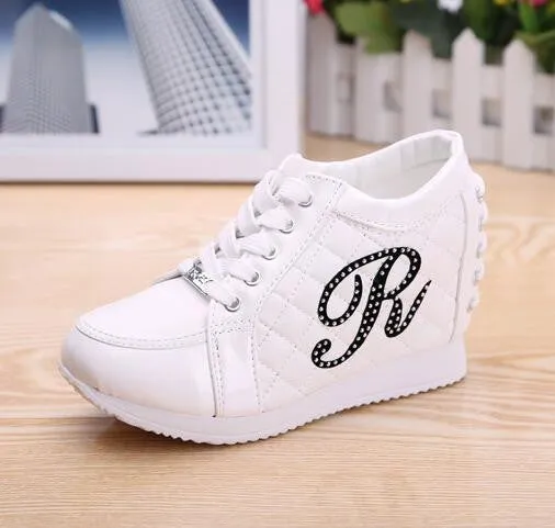 Casual Shoes Sale Online Black White Hidden Wedge Heels Fashion Women's Elevator Shoes Casual Shoes For Women wedge heel Rhinestone