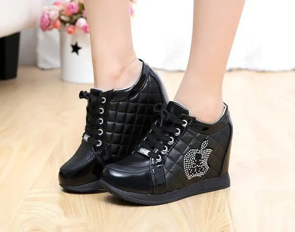 Black White Hidden Wedge Heels Fashion Women's Elevator Shoes Casual Shoes For Women wedge heel Rhinestone Winter Business Casual Shoes