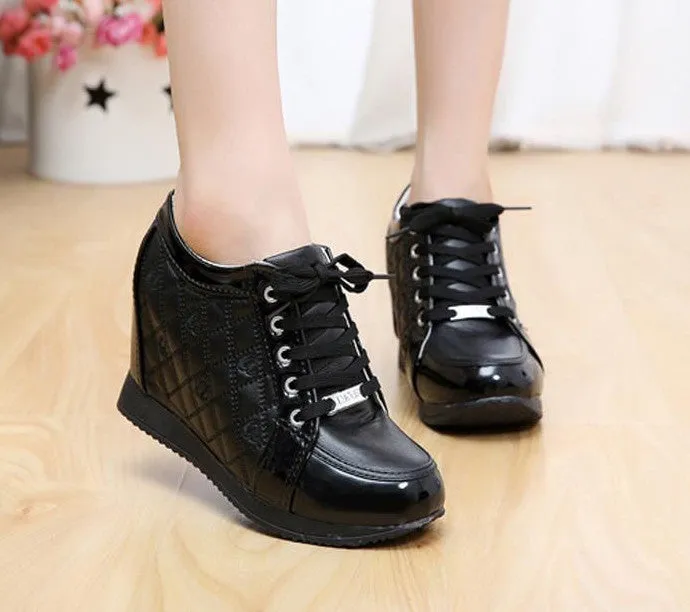 Best Casual Shoes For Runners Black White Hidden Wedge Heels Fashion Women's Elevator Shoes Casual Shoes For Women wedge heel Rhinestone