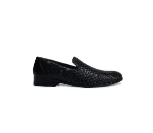 Black Woven Pattern Loafers Casual Tassel Loafers