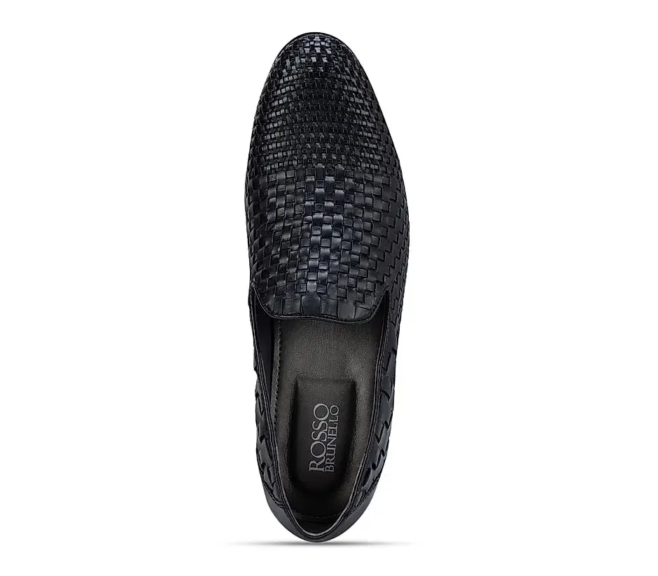 Black Woven Pattern Loafers Light On The Loafers