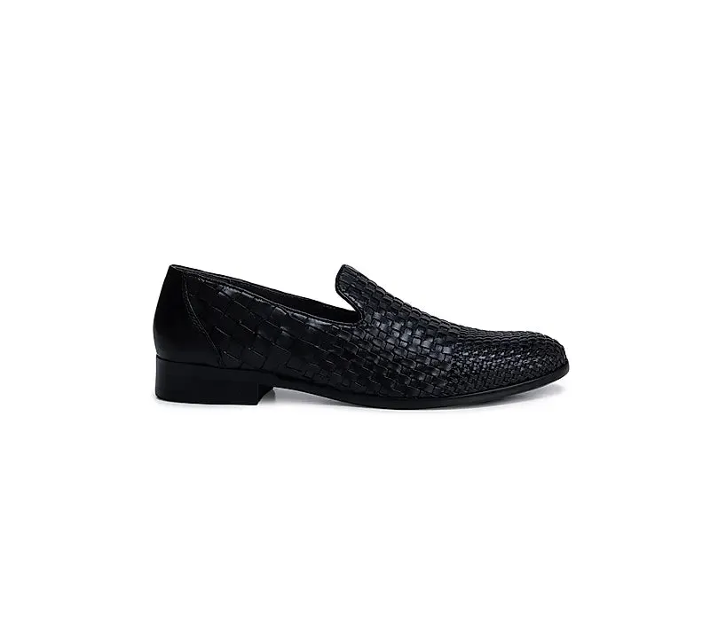 Black Woven Pattern Loafers Track Sole Loafers
