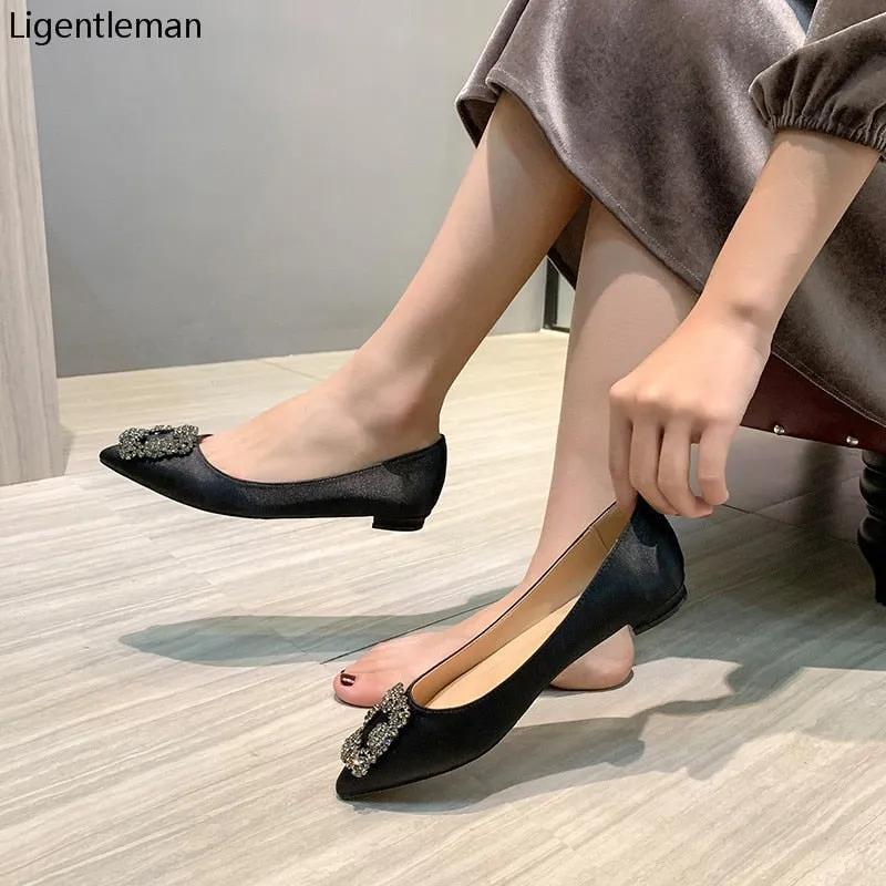 Black Satin Cloth Flats Shoes Woman Basic 2023 Fashion Sequined Rhinestones Crystal Diamond Flats Bridal Shoe Work Women Shoes Beige Flat Shoes