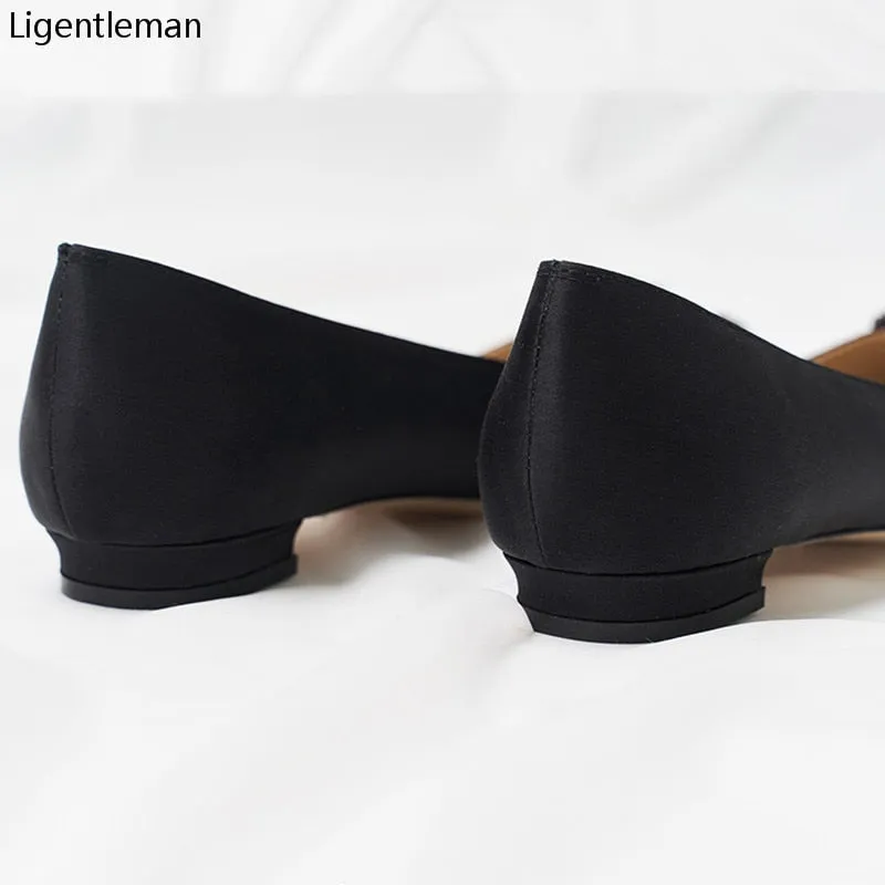 Black Satin Cloth Flats Shoes Woman Basic 2023 Fashion Sequined Rhinestones Crystal Diamond Flats Bridal Shoe Work Women Shoes Best Long Distance Walking Shoes For Flat Feet