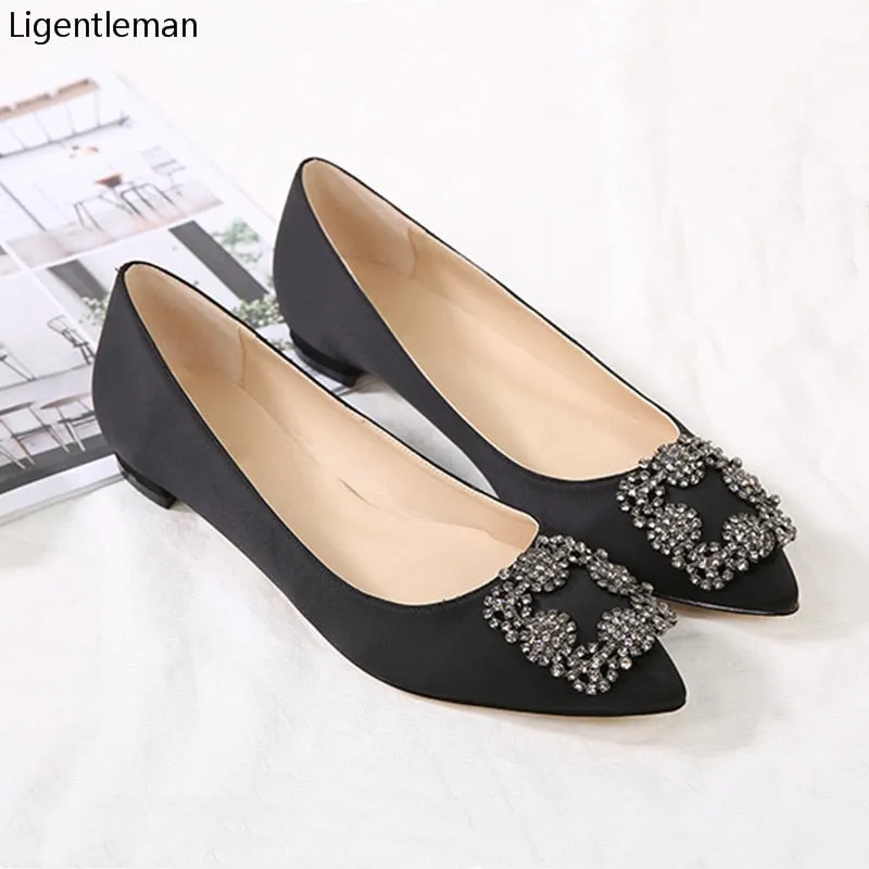 Black Satin Cloth Flats Shoes Woman Basic 2023 Fashion Sequined Rhinestones Crystal Diamond Flats Bridal Shoe Work Women Shoes Top 5 Running Shoes For Flat Feet