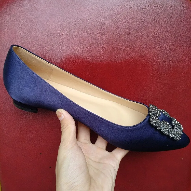 Crocs Flat Shoes Black Satin Cloth Flats Shoes Woman Basic 2023 Fashion Sequined Rhinestones Crystal Diamond Flats Bridal Shoe Work Women Shoes