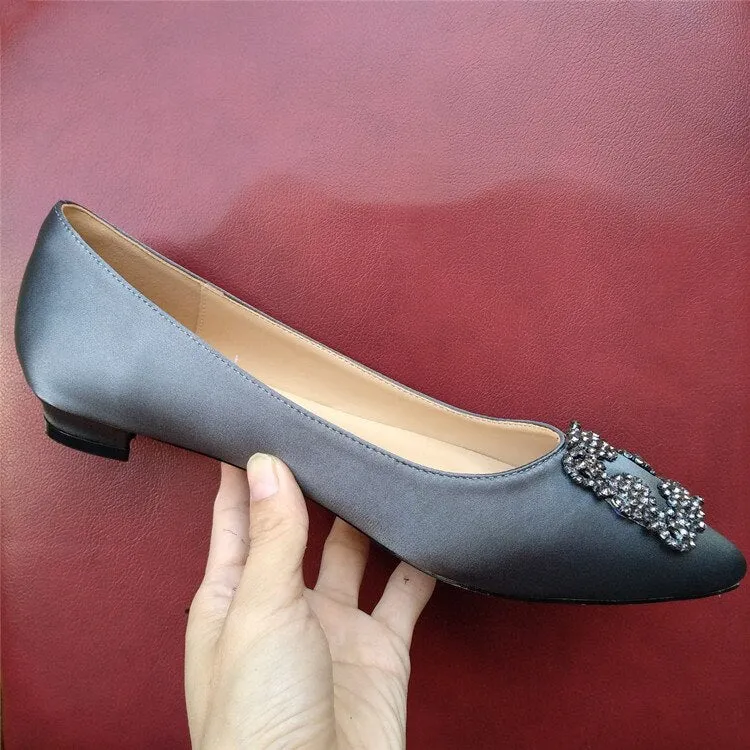 Black Satin Cloth Flats Shoes Woman Basic 2023 Fashion Sequined Rhinestones Crystal Diamond Flats Bridal Shoe Work Women Shoes Flat Crossfit Shoes