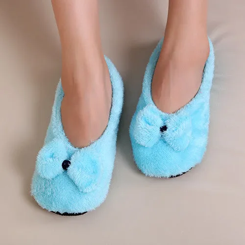 Sleep Slippers BowKnot Warm Soft Sole Women Indoor Floor Slippers/Shoes Bow Tie Flannel Home Slippers