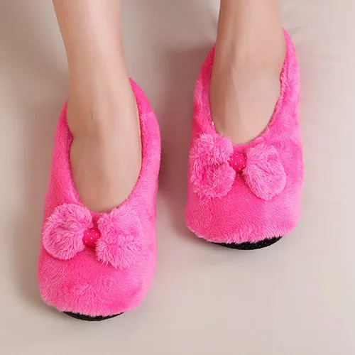 BowKnot Warm Soft Sole Women Indoor Floor Slippers/Shoes Bow Tie Flannel Home Slippers Top Drawer Slippers