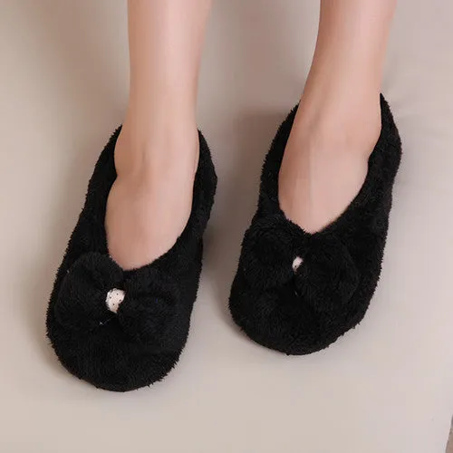 Japanese Traditional Slippers BowKnot Warm Soft Sole Women Indoor Floor Slippers/Shoes Bow Tie Flannel Home Slippers