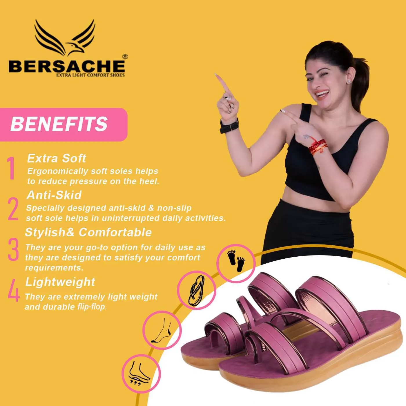 Bersache Extra Soft Classic Casual with  Regular wear with Ultra Soft & Flexibility Technology Flip Flop For Women's/Girl's-(6162-Pink) Vance Slippers