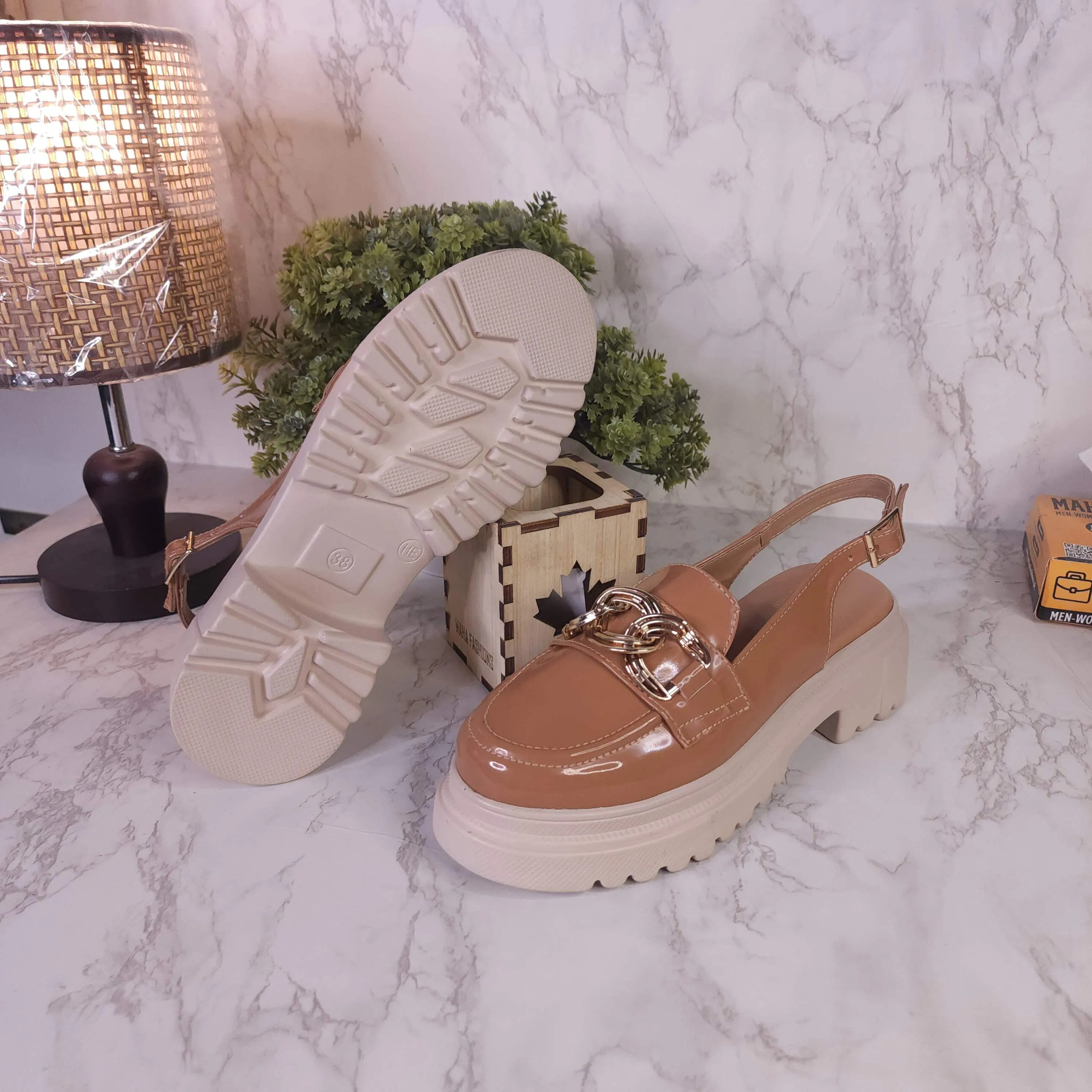 Casual Suede Oxford Shoes Brown Patent Platform Sandals