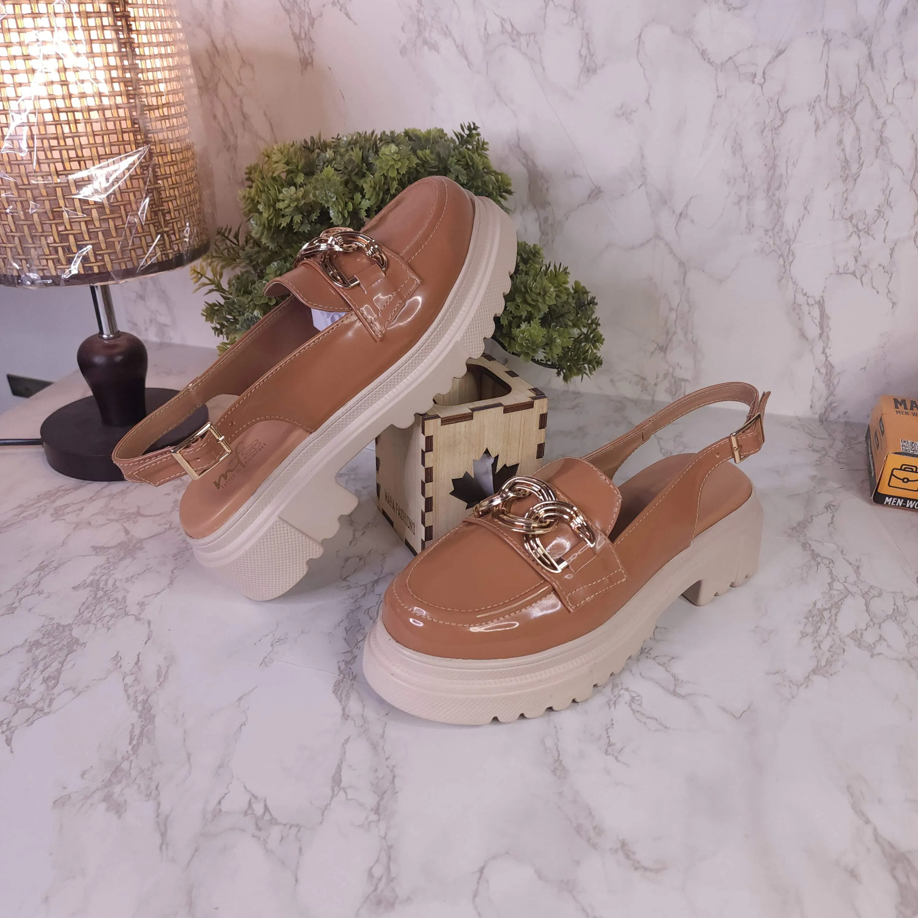Brown Patent Platform Sandals Casual Shoes Office