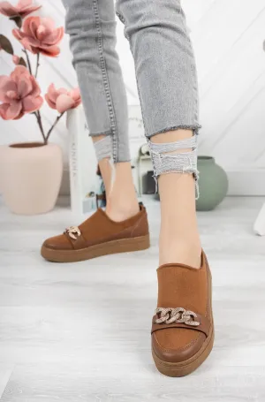 White And Blue Flat Shoes Canvas Chained Vulcanized Slip-on Sneakers Women's Shoes - C330 - Brown