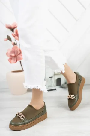 Canvas Chained Vulcanized Slip-on Sneakers Women's Shoes - C330 - Green Best Shoes For Flat Feet Insoles