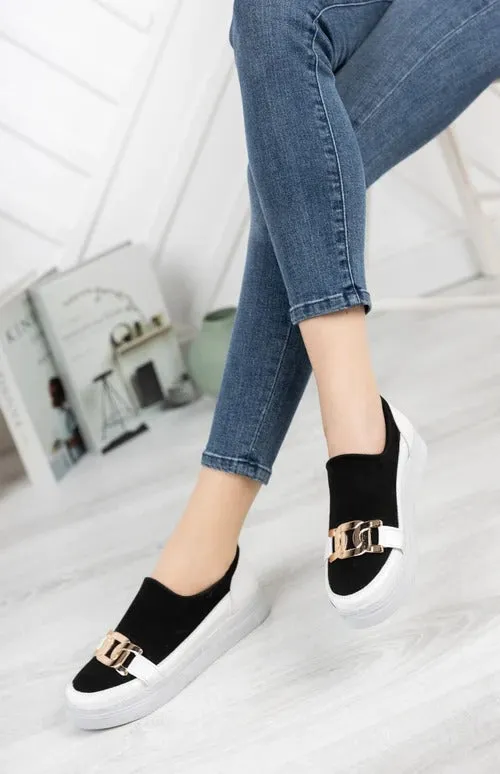 Canvas Metal Decorative Vulcanized Slip-on Sneakers Women's Shoes - M110 Sandals Shoes