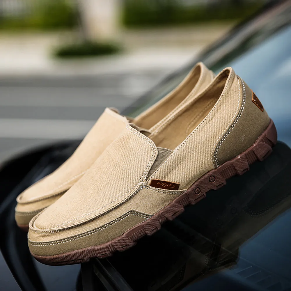 Smooth Leather Loafers Casual Driving Loafers Slip on Canvas Shoes for Men | runandup