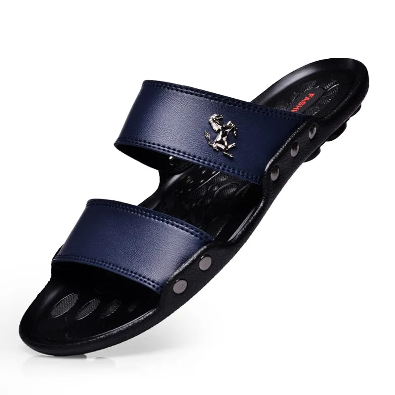Slides With Closed Toe Casual Famous Brand Men Sandals Shoes Slippers Summer Flip Flops Beach Men Shoes Leather