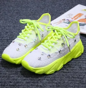 Chunky Shoes Woman Crystal Sneakers Women Platform Shoes White Casual Shoes for Women Breathable Walking Shoes Zapatos De Mujer Globe Casual Shoes