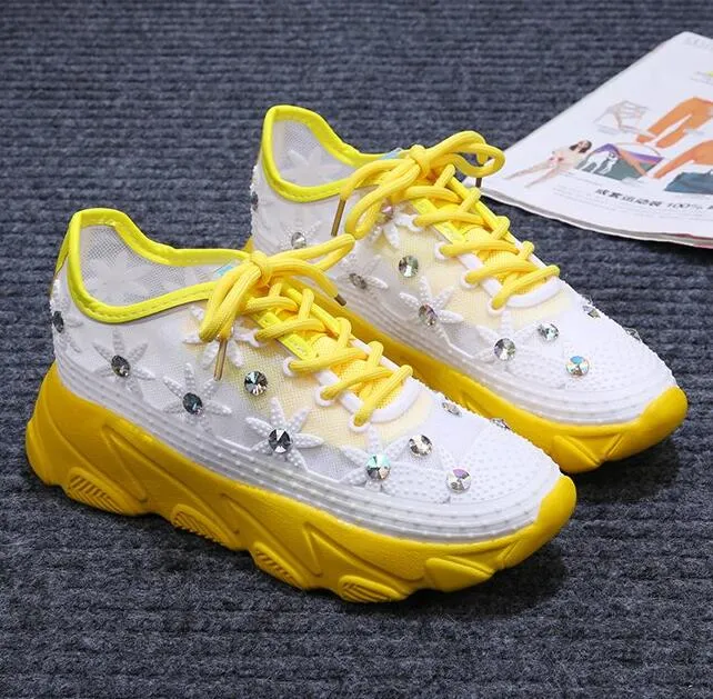 Chunky Shoes Woman Crystal Sneakers Women Platform Shoes White Casual Shoes for Women Breathable Walking Shoes Zapatos De Mujer Casual Clothes And Shoes
