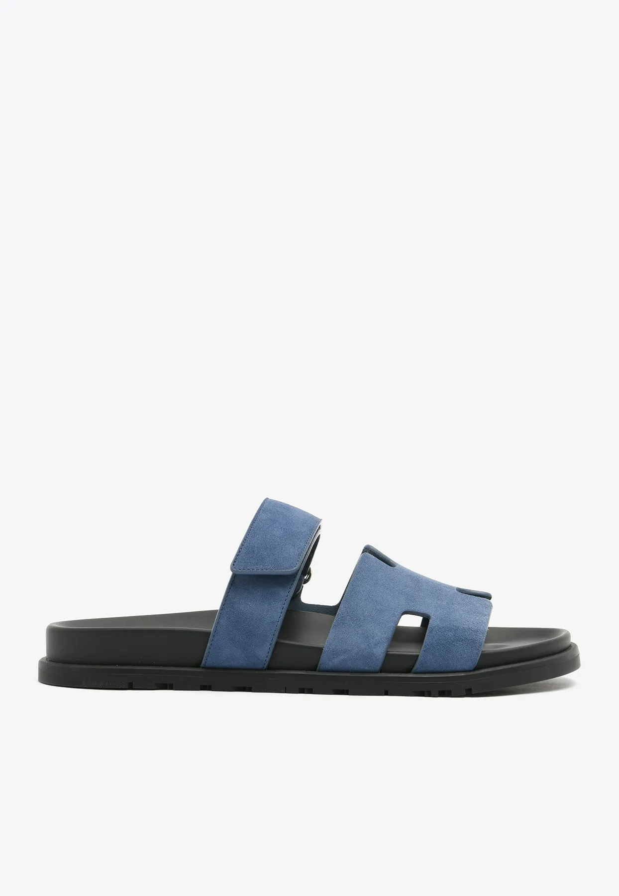 Chypre Sandals in Bleu Turquin Suede Leather Wedge Heel Gladiator Sandals