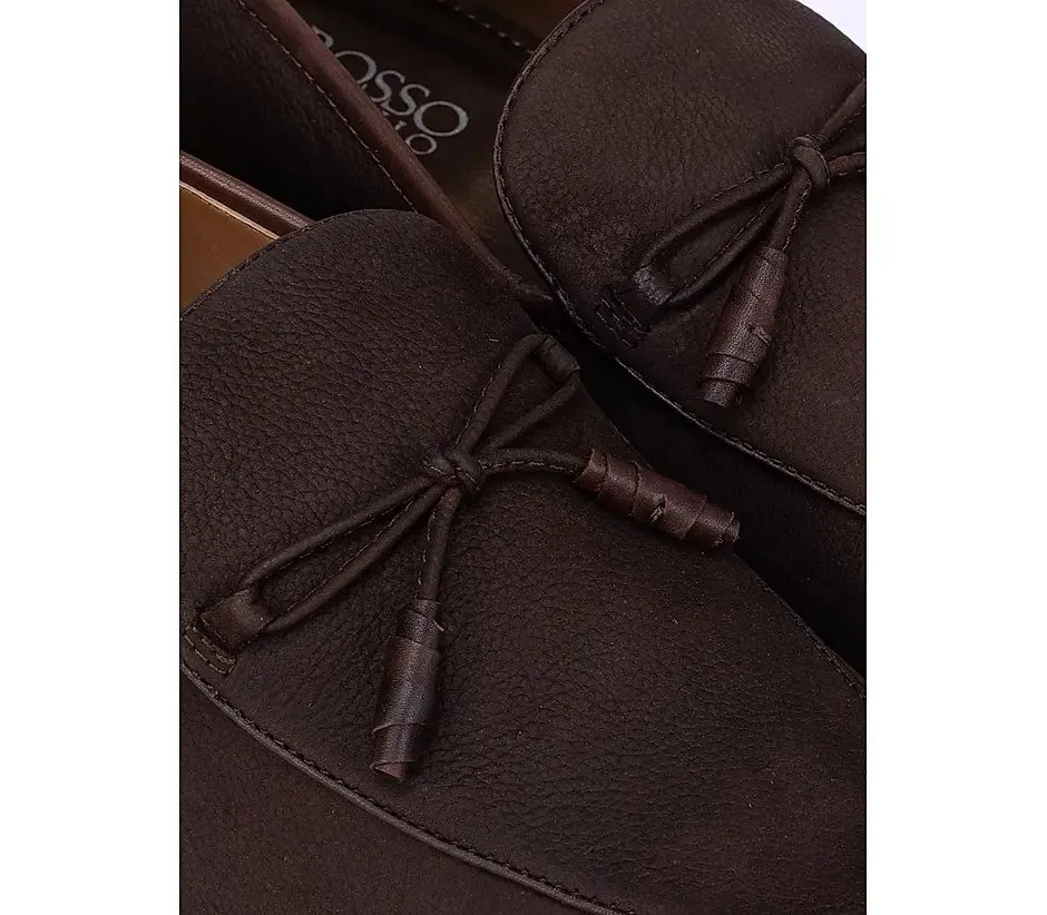 Coffee Textured Loafers With Bow Detail Penny Loafers 50s