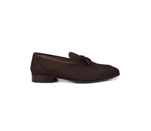 Calfskin Loafers Coffee Textured Loafers With Bow Detail