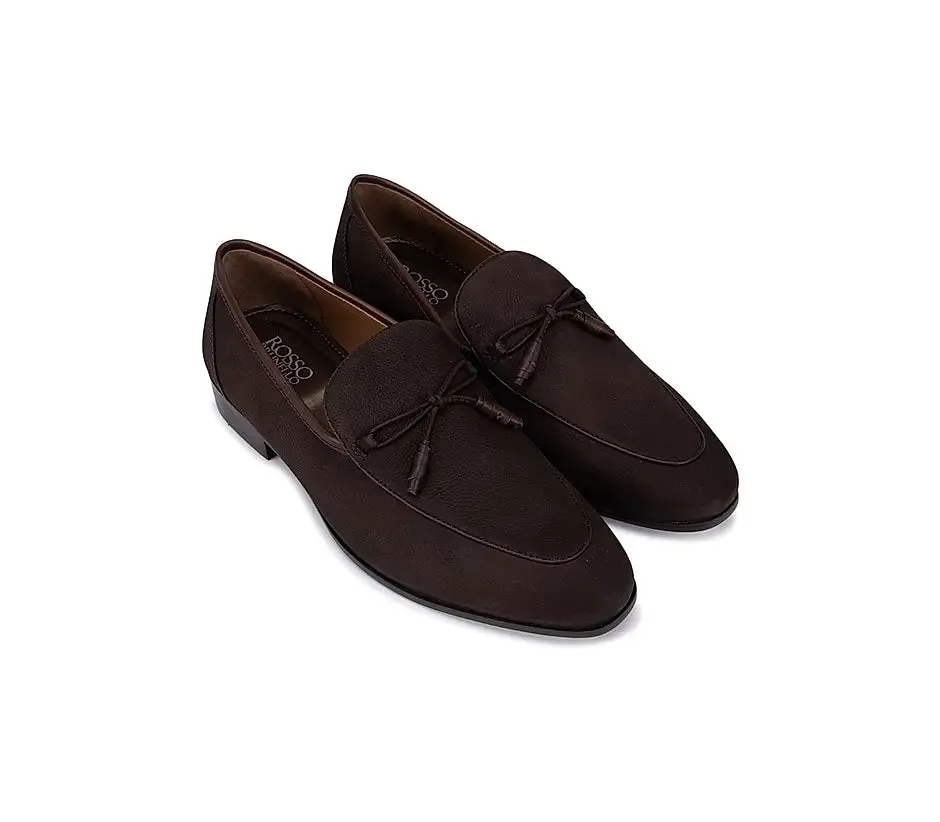 Hunter Loafers Coffee Textured Loafers With Bow Detail