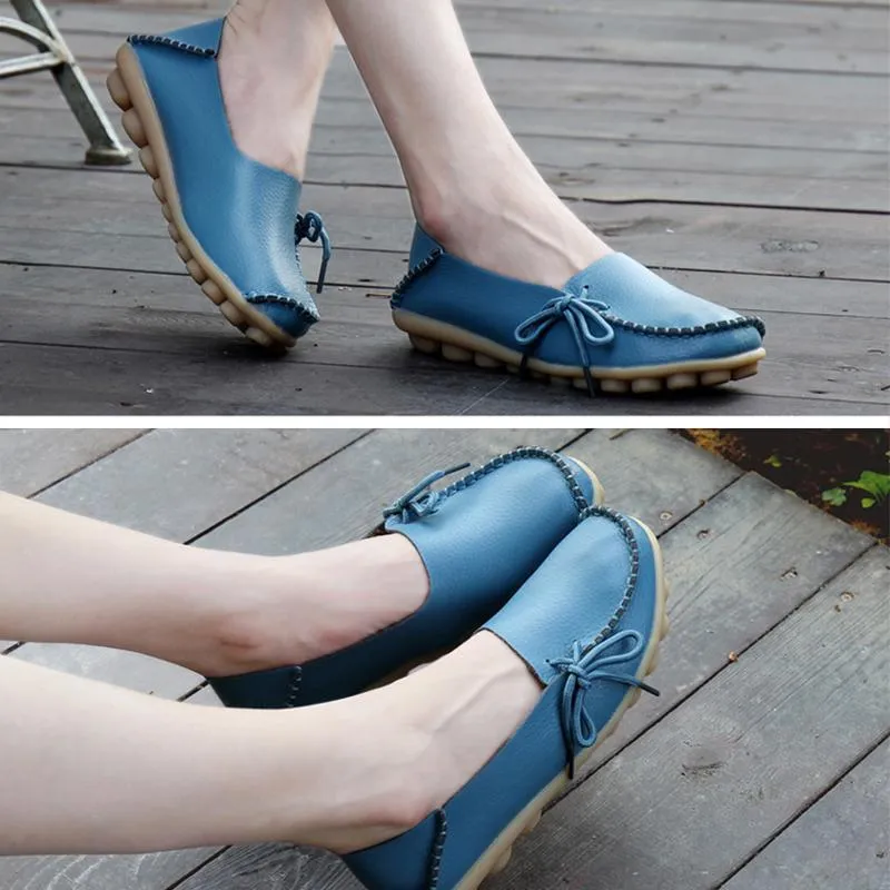 Women's Leather Loafers Moccasins High Heel Casual Shoes