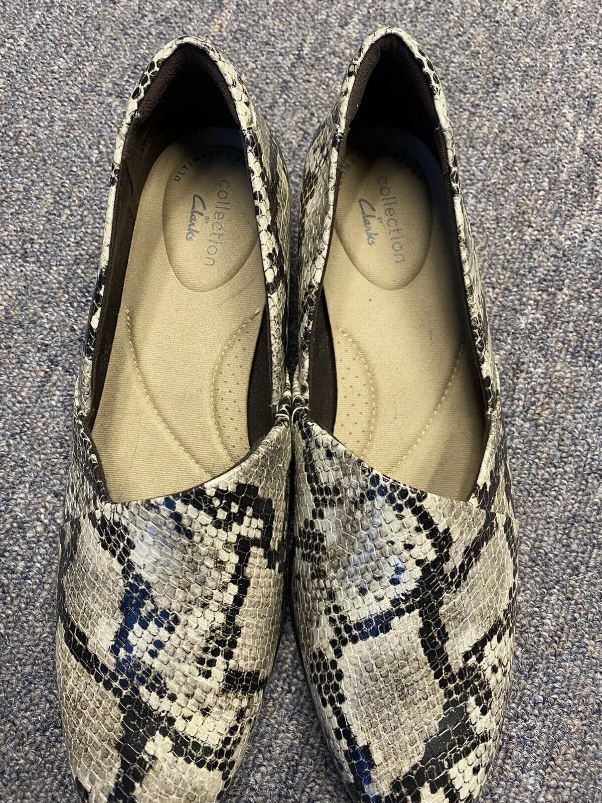 Loafers Zombie Island Clarks Collection Womens Juliet Palm Taupe Snake Print Loafers Size 7.5
