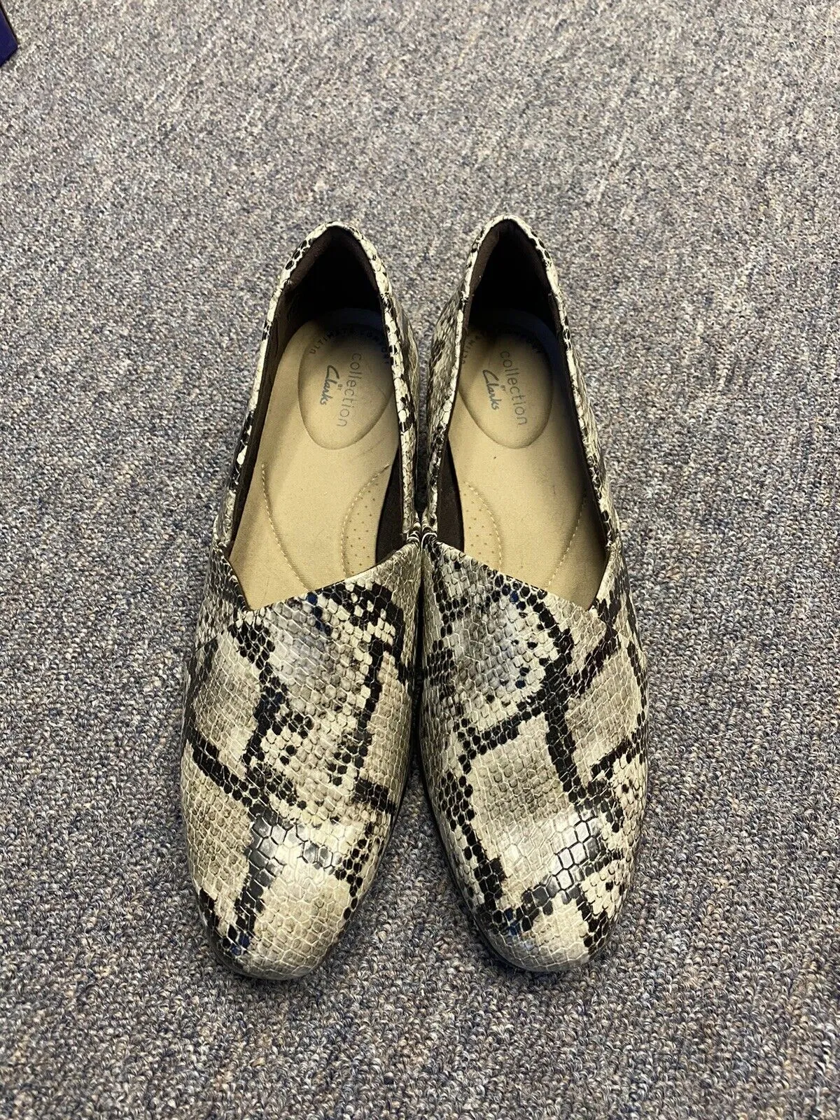 Loafers Casual Clarks Collection Womens Juliet Palm Taupe Snake Print Loafers Size 7.5