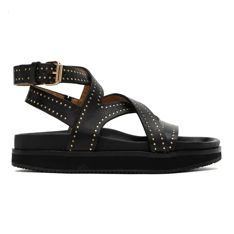 Classic Buckle Strap Leather Sandals Water Friendly Sandals