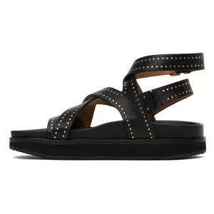 Classic Buckle Strap Leather Sandals Low Block Heel Sandals