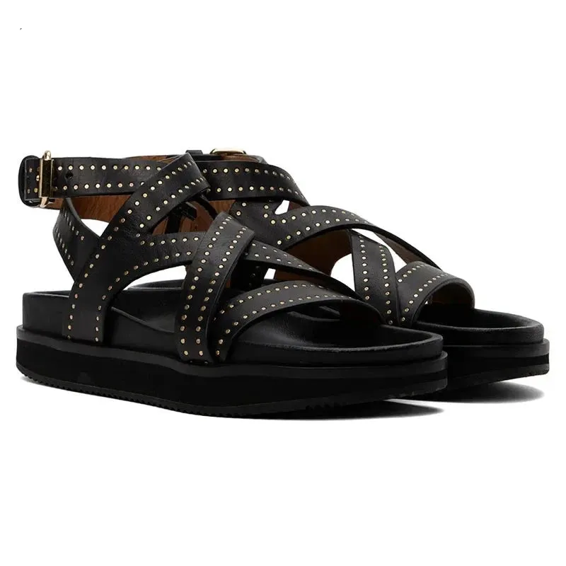 Sandals To Wear With Jeans Classic Buckle Strap Leather Sandals