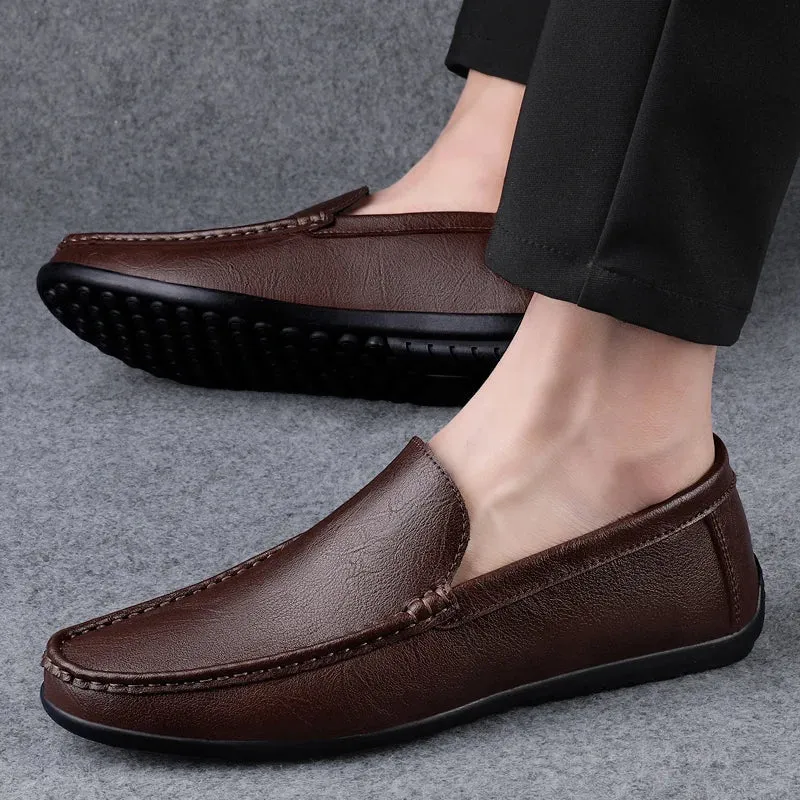 Classic Men's Slip-On Loafers with Smooth Finish High Top Loafers
