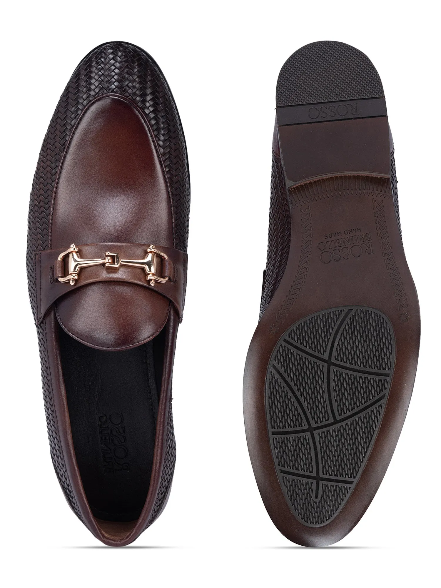 Coffee Textured Loafers With Buckle Nantucket Penny Loafers