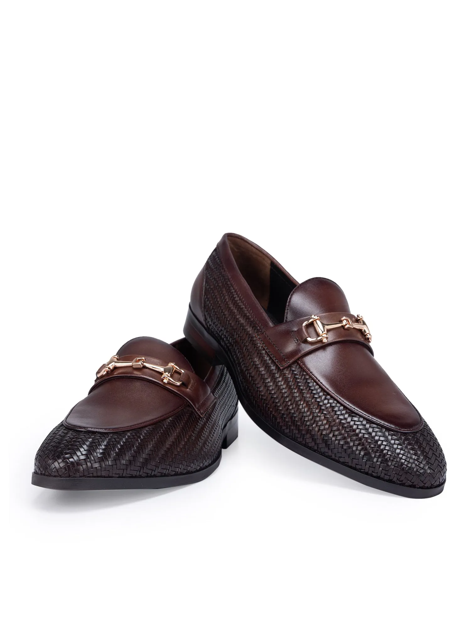 Split Toe Loafers Coffee Textured Loafers With Buckle
