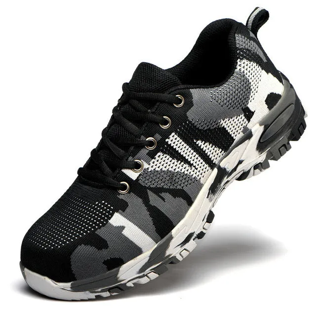 Work Boots Construction Men's Outdoor Steel Toe Cap Shoes Men Camouflage Puncture Proof High Quality Safety Shoes Big Size XC-21 Flat Silver Formal Shoes