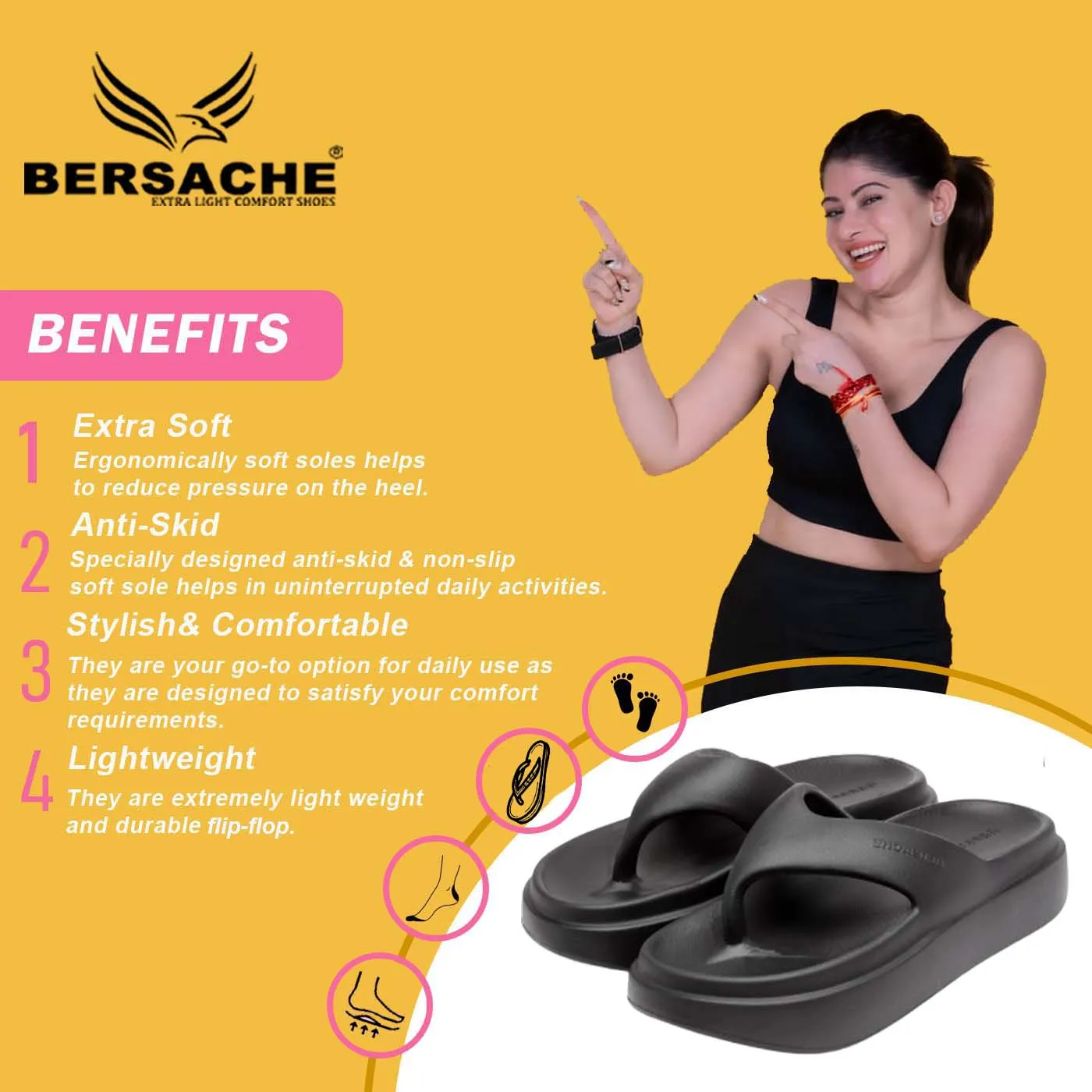 Bersache Extra Soft Classic Casual with  Regular wear with Ultra Soft & Flexibility Technology Flip Flop For women's/Girl's-(6109-Black) Slippers Oz