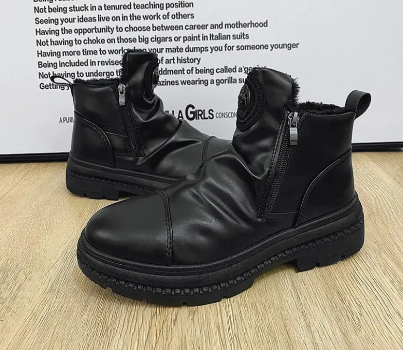 Platform Penny Loafers Fur Warm Boots Snow Men's Winter Shoes Casual Leather Outdoor 210012 (44)