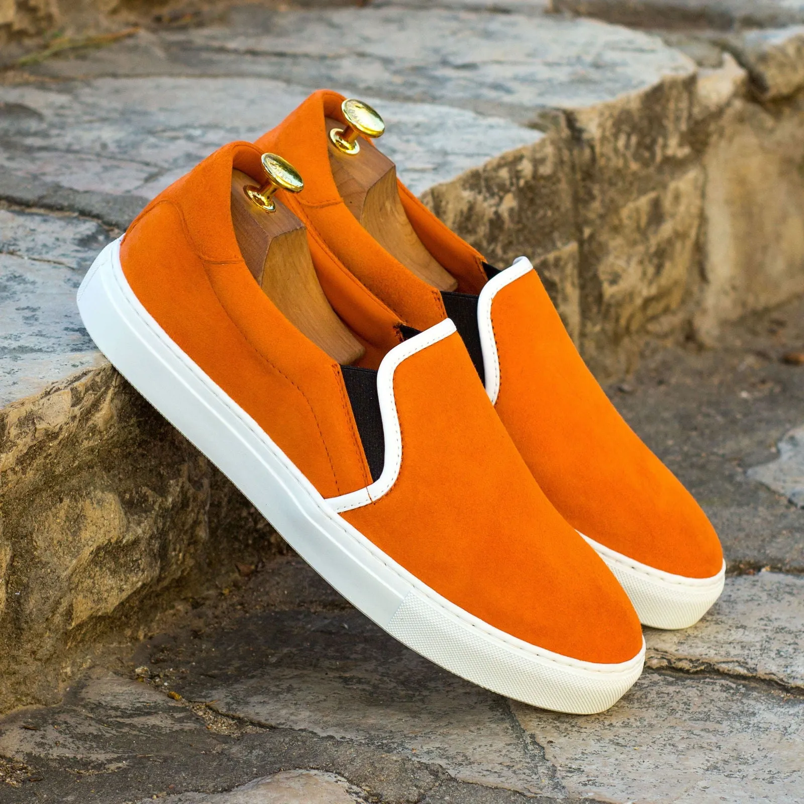 Men's Slip On Leather Shoes Wide Plus Size Orange 4151 Open Toe Flat Bridal Shoes