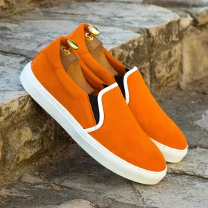 Men's Slip On Leather Shoes Wide Plus Size Orange 4151 Top Running Shoes For Flat Feet