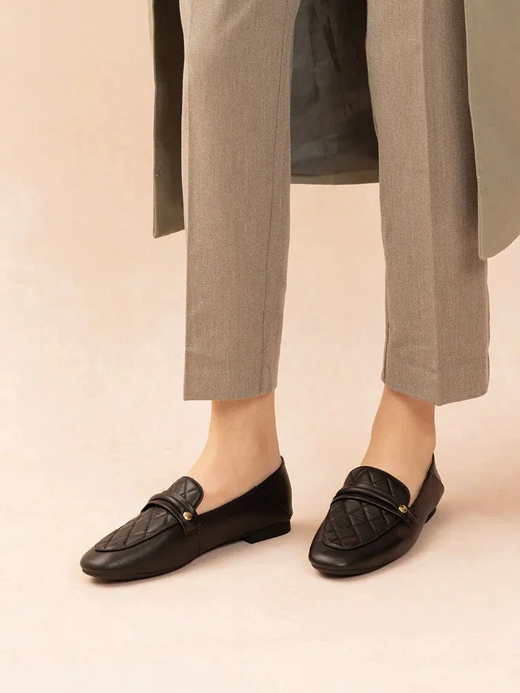 Sandra Quilted Loafers Platform Chunky Heel Loafers
