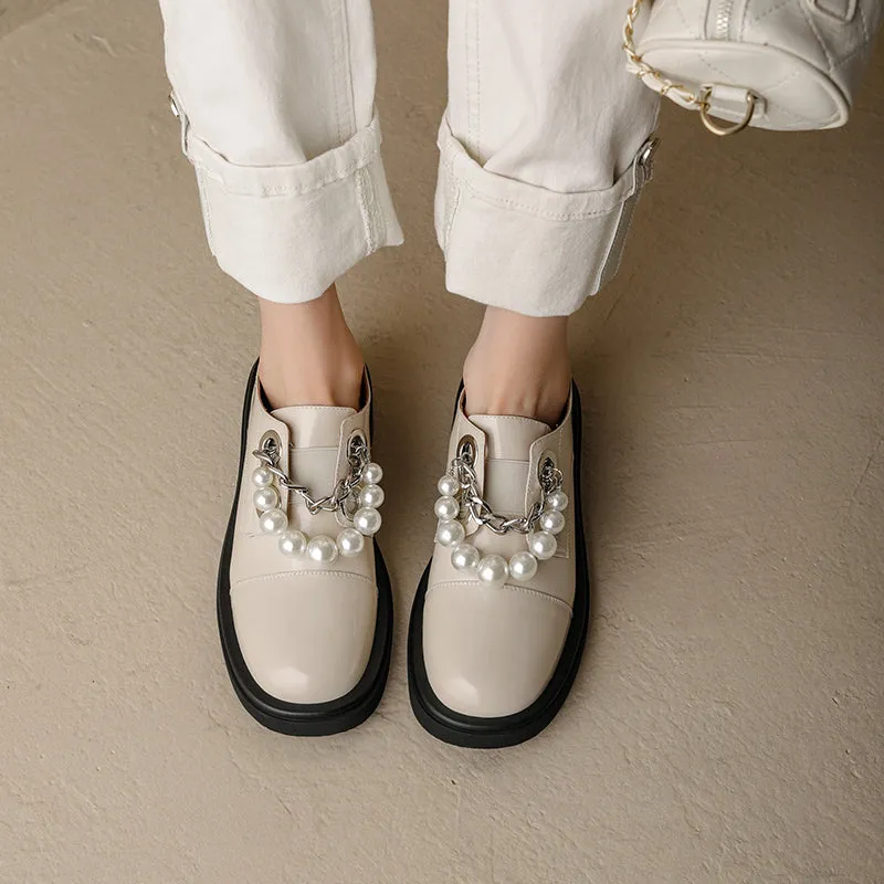 Leather Woven Loafers Casual Round Toe Platform Flats Slip on Woman