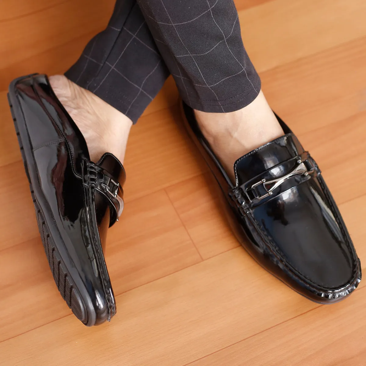 Bacca Bucci JAMBOREE Fashion Mules/Clogs/Backless Loafers for Party/Travel/Office-Shiny Black Heeled Penny Loafers