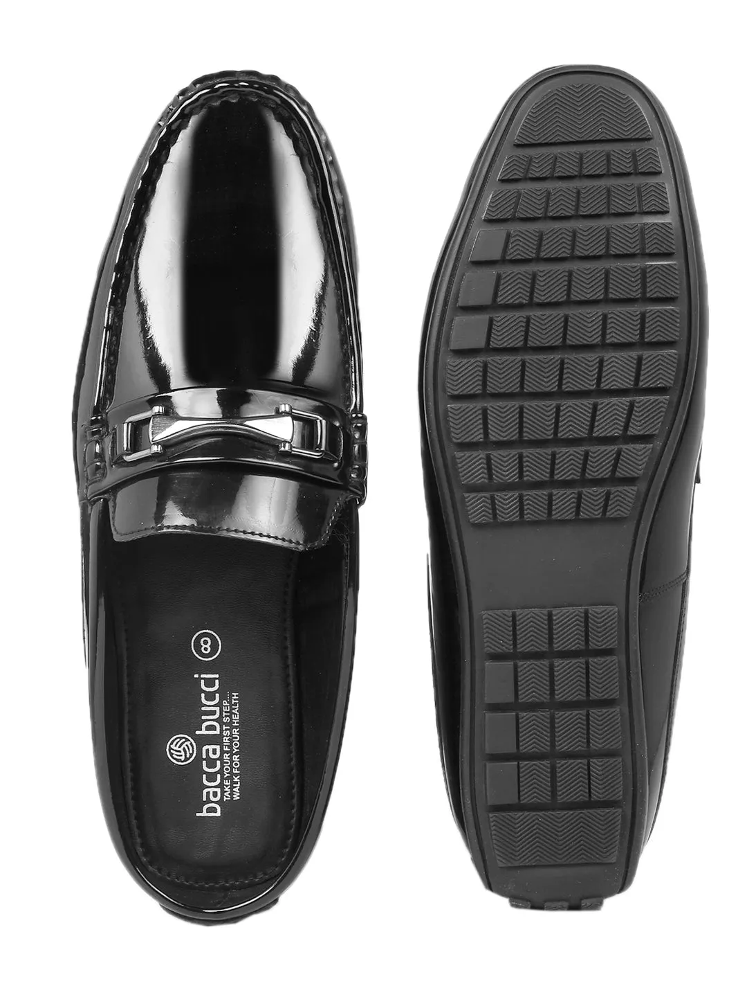 Bacca Bucci JAMBOREE Fashion Mules/Clogs/Backless Loafers for Party/Travel/Office-Shiny Black No Show Socks Loafers