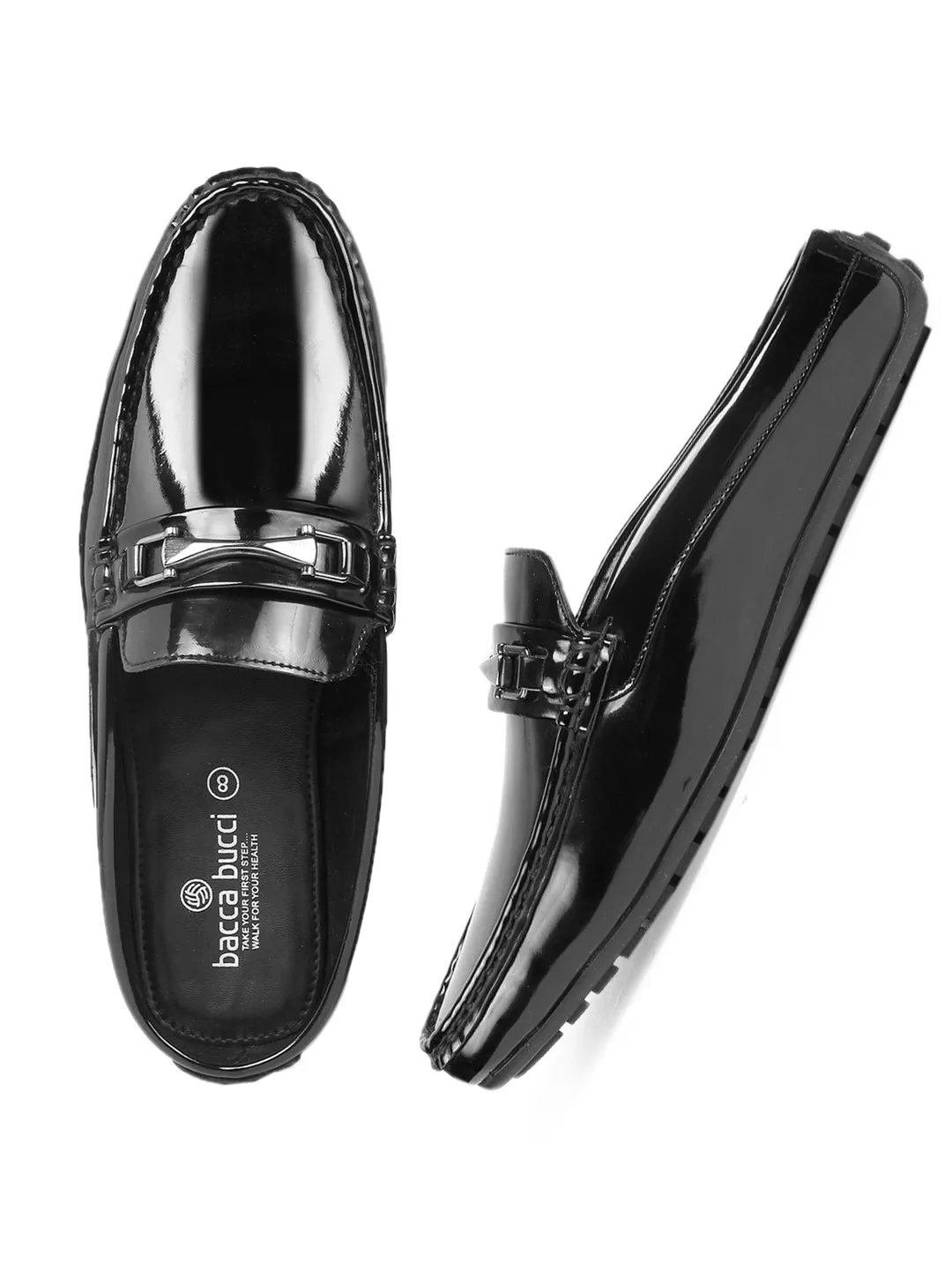 Bacca Bucci JAMBOREE Fashion Mules/Clogs/Backless Loafers for Party/Travel/Office-Shiny Black Original Loafers