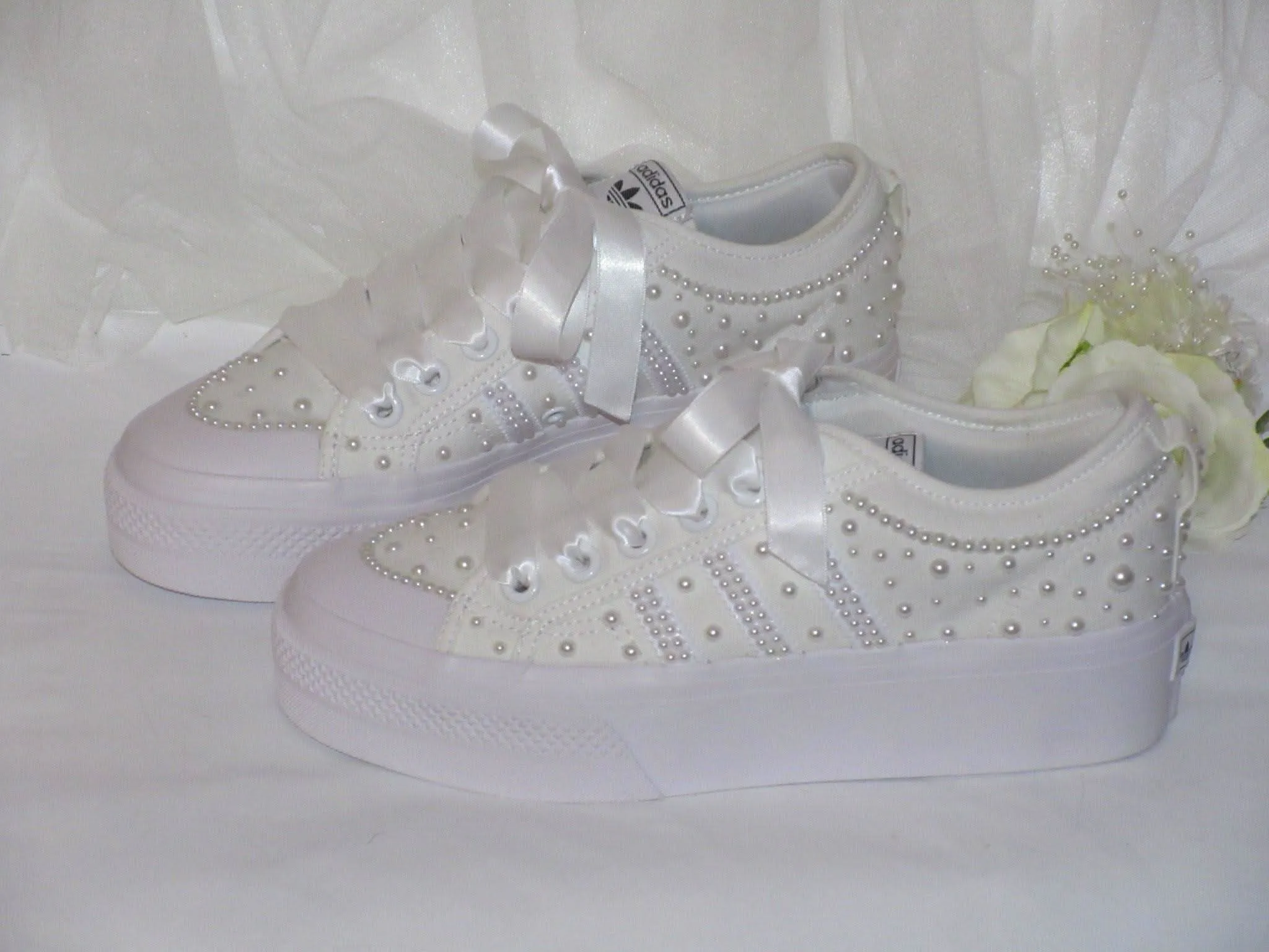 Custom Pearl Adidas Platform Bridal Trainers. Adidas Zero Running Shoes