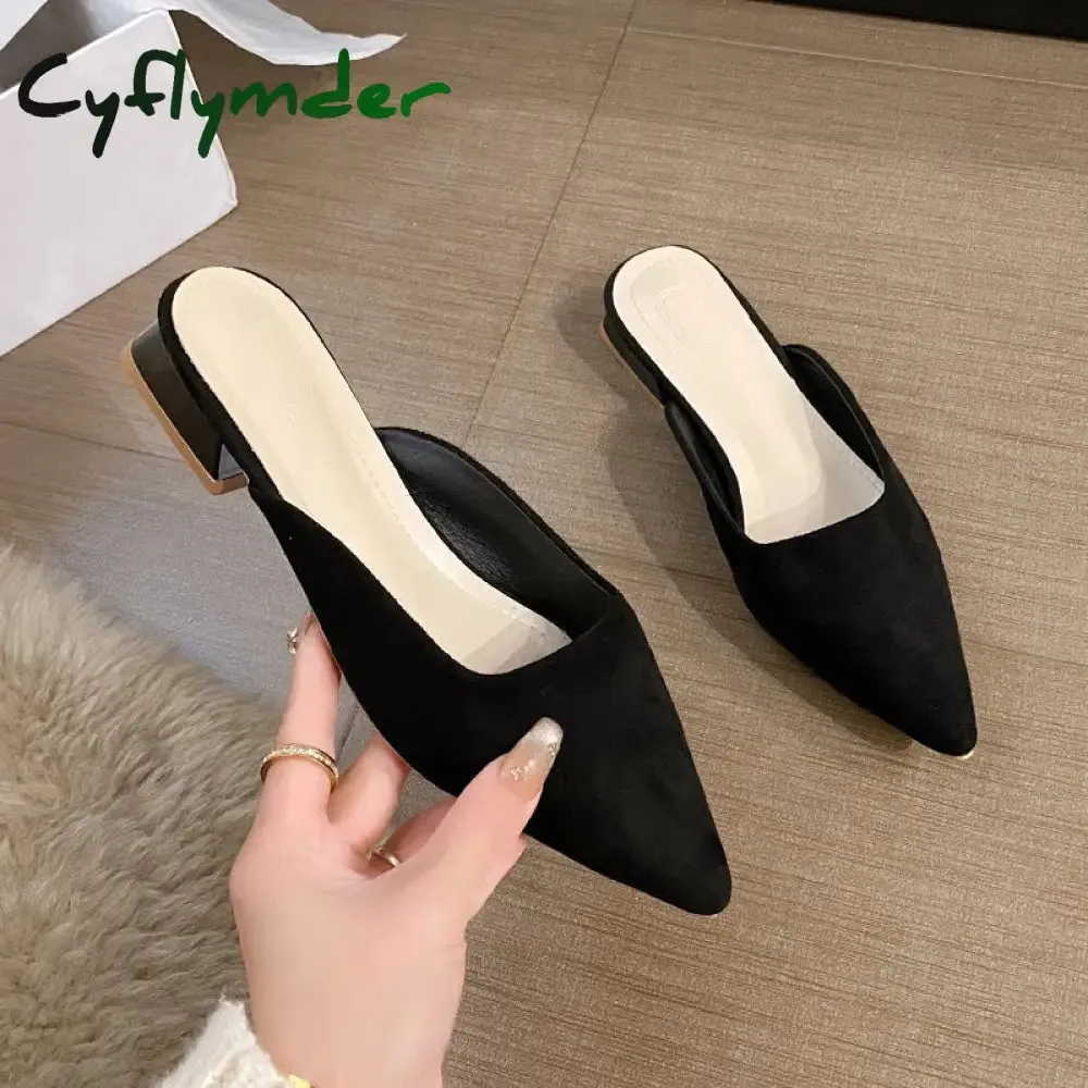 Cyflymder Leopard Mules Shoes for Women Slip on Square Heel Slippers Women New Luxury Designer PU Leather Slides Elegant Office Shoes Camp Slides