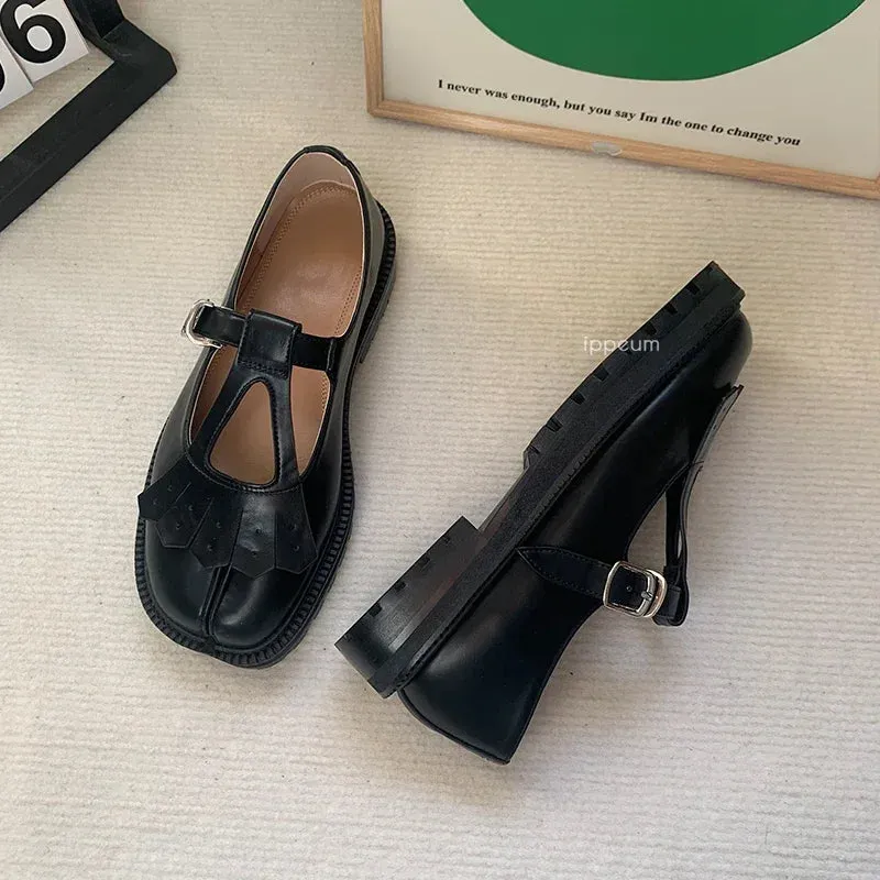 DAIIIBABYYY  -   Tabis Shoes Mary Janes For Women Size 42 2025 New Black Leather Split Toe Flats Loafers Mary Jane Platform Shoes 1906 Loafers